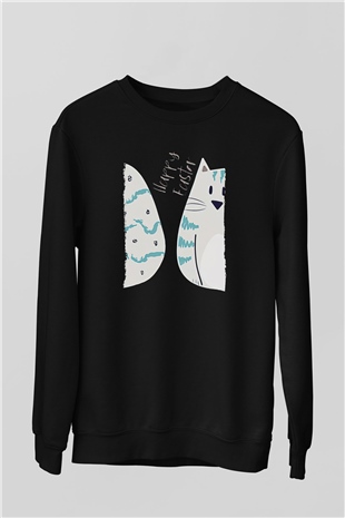 Paskalya Baskılı Unisex Siyah Sweatshirt