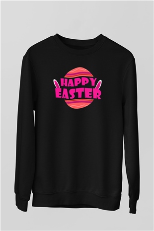 Paskalya Baskılı Unisex Siyah Sweatshirt