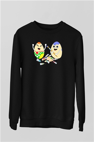 Paskalya Baskılı Unisex Siyah Sweatshirt