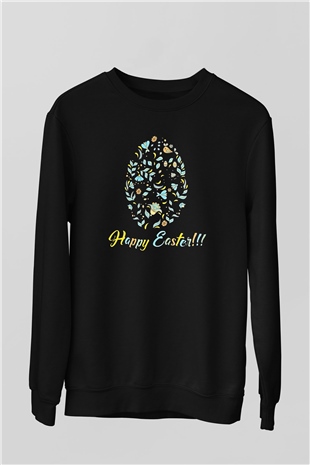 Paskalya Baskılı Unisex Siyah Sweatshirt