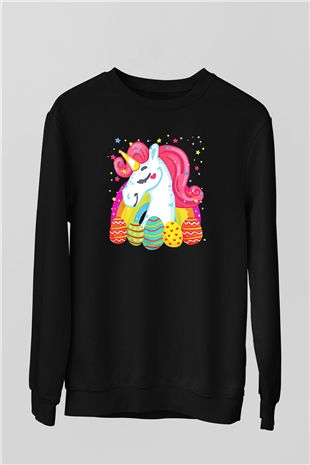 Paskalya Baskılı Unisex Siyah Sweatshirt