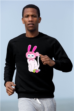 Paskalya Baskılı Unisex Siyah Sweatshirt