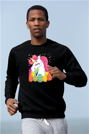 Paskalya Baskılı Unisex Siyah Sweatshirt