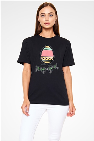 Paskalya Baskılı Unisex Siyah Tişört - Tshirt