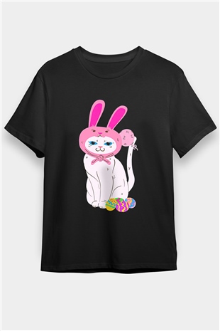 Paskalya Baskılı Unisex Siyah Tişört - Tshirt