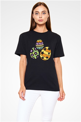 Paskalya Baskılı Unisex Siyah Tişört - Tshirt