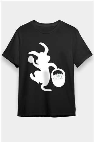Paskalya Baskılı Unisex Siyah Tişört - Tshirt