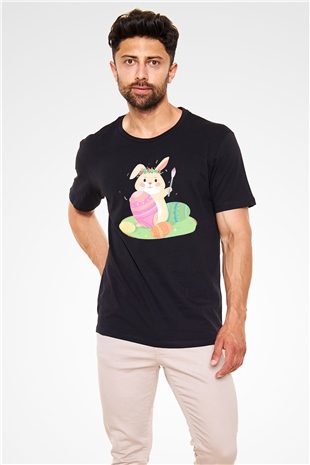 Paskalya Baskılı Unisex Siyah Tişört - Tshirt