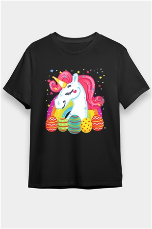 Paskalya Baskılı Unisex Siyah Tişört - Tshirt