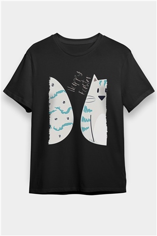 Paskalya Baskılı Unisex Siyah Tişört - Tshirt
