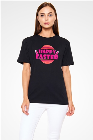 Paskalya Baskılı Unisex Siyah Tişört - Tshirt