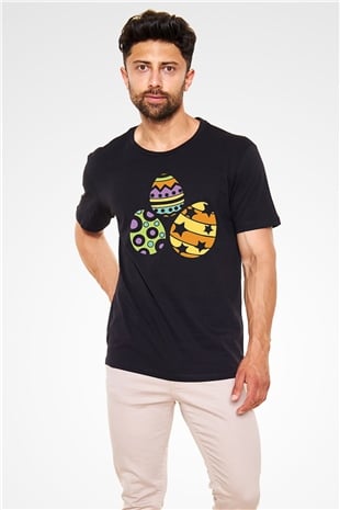 Paskalya Baskılı Unisex Siyah Tişört - Tshirt