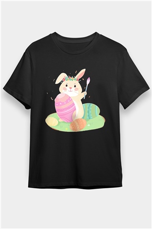 Paskalya Baskılı Unisex Siyah Tişört - Tshirt