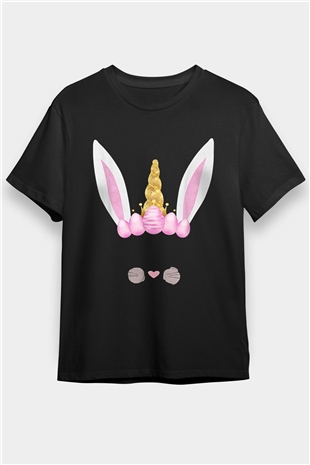 Paskalya Baskılı Unisex Siyah Tişört - Tshirt