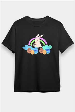 Paskalya Baskılı Unisex Siyah Tişört - Tshirt