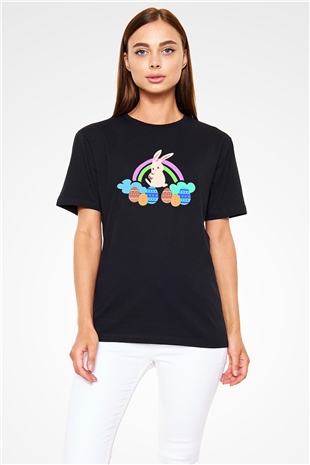Paskalya Baskılı Unisex Siyah Tişört - Tshirt