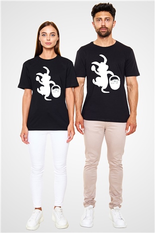 Paskalya Baskılı Unisex Siyah Tişört - Tshirt
