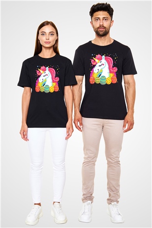 Paskalya Baskılı Unisex Siyah Tişört - Tshirt