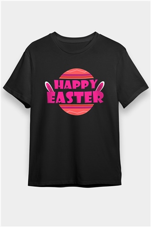 Paskalya Baskılı Unisex Siyah Tişört - Tshirt