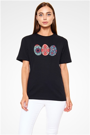 Paskalya Baskılı Unisex Siyah Tişört - Tshirt