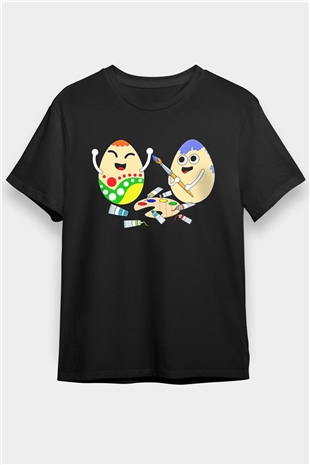 Paskalya Baskılı Unisex Siyah Tişört - Tshirt