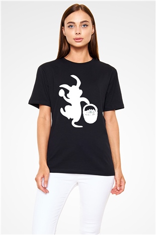 Paskalya Baskılı Unisex Siyah Tişört - Tshirt