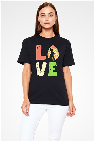 Paskalya Baskılı Unisex Siyah Tişört - Tshirt