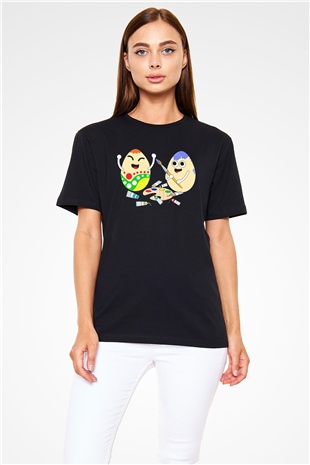 Paskalya Baskılı Unisex Siyah Tişört - Tshirt