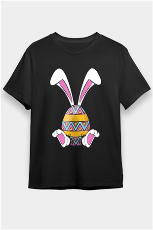 Paskalya Baskılı Unisex Siyah Tişört - Tshirt