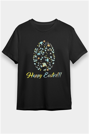 Paskalya Baskılı Unisex Siyah Tişört - Tshirt