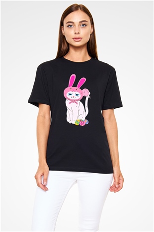 Paskalya Baskılı Unisex Siyah Tişört - Tshirt