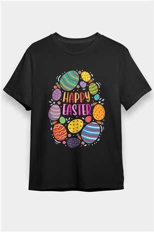 Paskalya Baskılı Unisex Siyah Tişört - Tshirt