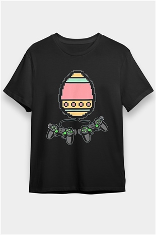 Paskalya Baskılı Unisex Siyah Tişört - Tshirt