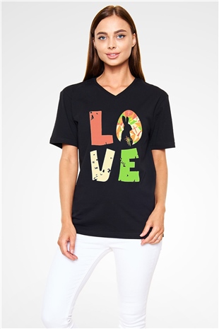 Paskalya Baskılı Unisex Siyah V Yaka Tişört - Tshirt