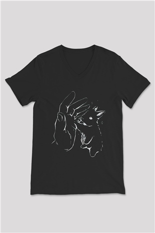 Paskalya Baskılı Unisex Siyah V Yaka Tişört - Tshirt