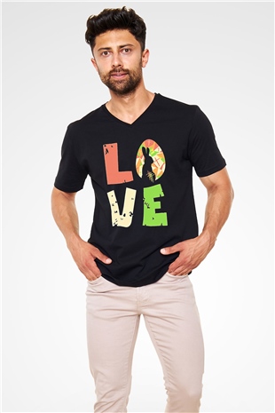 Paskalya Baskılı Unisex Siyah V Yaka Tişört - Tshirt