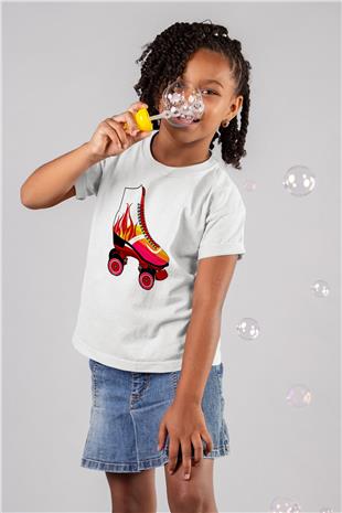 Paten Baskılı Unisex Beyaz Çocuk Tişört - Tshirt