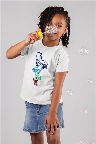 Paten Baskılı Unisex Beyaz Çocuk Tişört - Tshirt