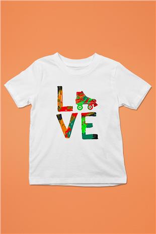 Paten Baskılı Unisex Beyaz Çocuk Tişört - Tshirt