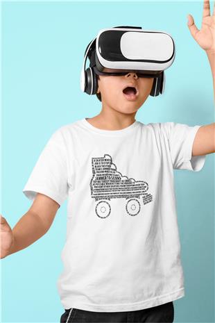 Paten Baskılı Unisex Beyaz Çocuk Tişört - Tshirt