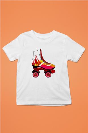 Paten Baskılı Unisex Beyaz Çocuk Tişört - Tshirt