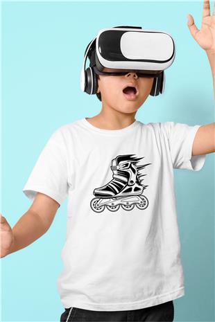 Paten Baskılı Unisex Beyaz Çocuk Tişört - Tshirt