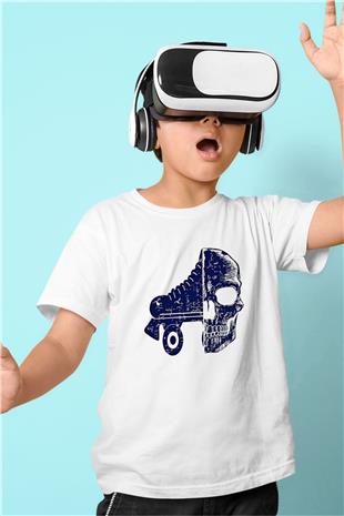 Paten Baskılı Unisex Beyaz Çocuk Tişört - Tshirt