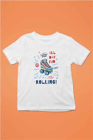 Paten Baskılı Unisex Beyaz Çocuk Tişört - Tshirt