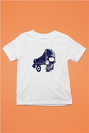 Paten Baskılı Unisex Beyaz Çocuk Tişört - Tshirt