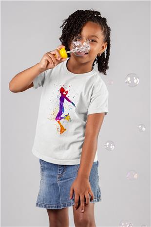 Paten Baskılı Unisex Beyaz Çocuk Tişört - Tshirt