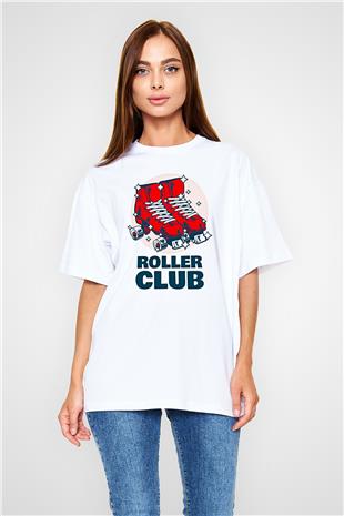 Paten Baskılı Unisex Beyaz Oversize Tişört - Tshirt