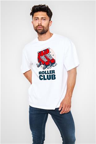 Paten Baskılı Unisex Beyaz Oversize Tişört - Tshirt