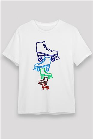 Paten Baskılı Unisex Beyaz Tişört - Tshirt