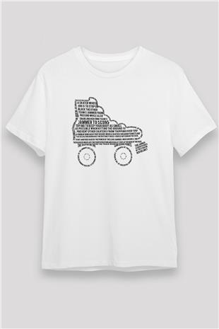 Paten Baskılı Unisex Beyaz Tişört - Tshirt